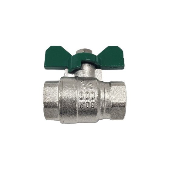 Full Port Nickel Plated Brass Ball Valve - 600 PSI (WOG) w/Green Butterfly Handle